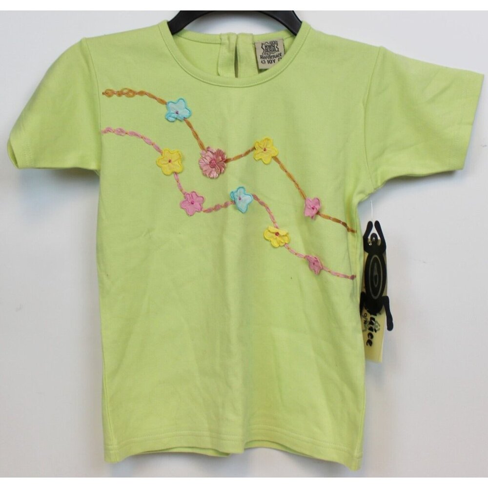 Beetlejuice London Green Tshirt Girls sz 10 Summer Sandblast Flower Wavy Lines